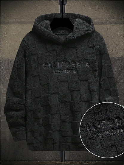 Hoodies for Men Letter Graphic Pullover Hoodie Sherpa Embroidery Long Sleeve Fleece Hooded Sweatshirt