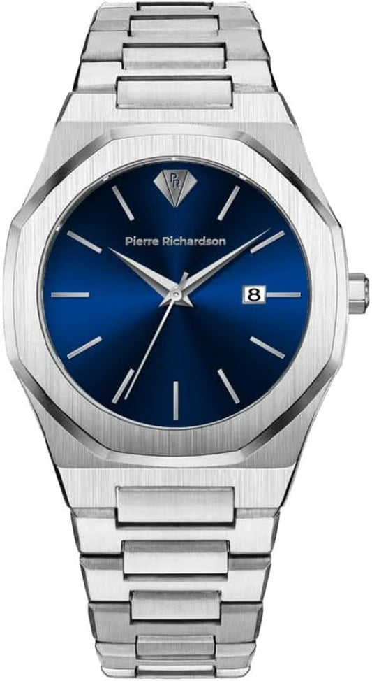 PR5428 Men’S Luxury Watch – Japanese Quartz Movement, Blue Dial, Silver Stainless Steel, 41Mm, 5ATM Water Resistant, Scratch-Resistant Mineral Glass – Classic Dress Watch for Men